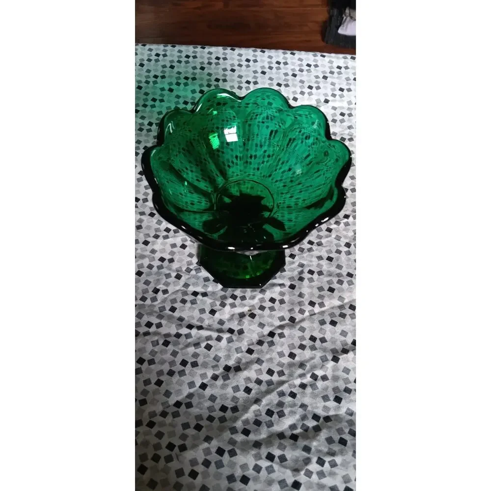 Vintage Emerald Green Glass Compote Bowl